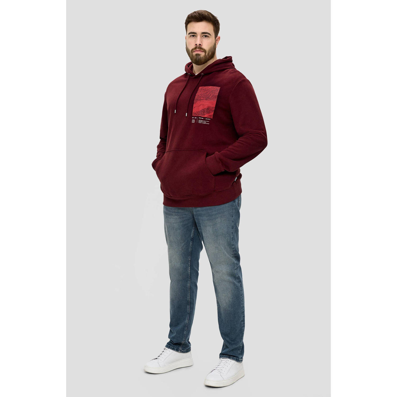 s.Oliver Big Size hoodie Plus Size met printopdruk donkerrood