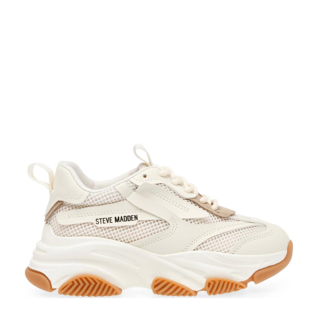 Wit en beige meisjes Steve Madden JPossession chunky sneakers van textiel met veters