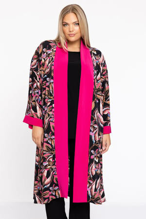 gebloemd kimono DOLCE van travelstof roze/zwart/bruin