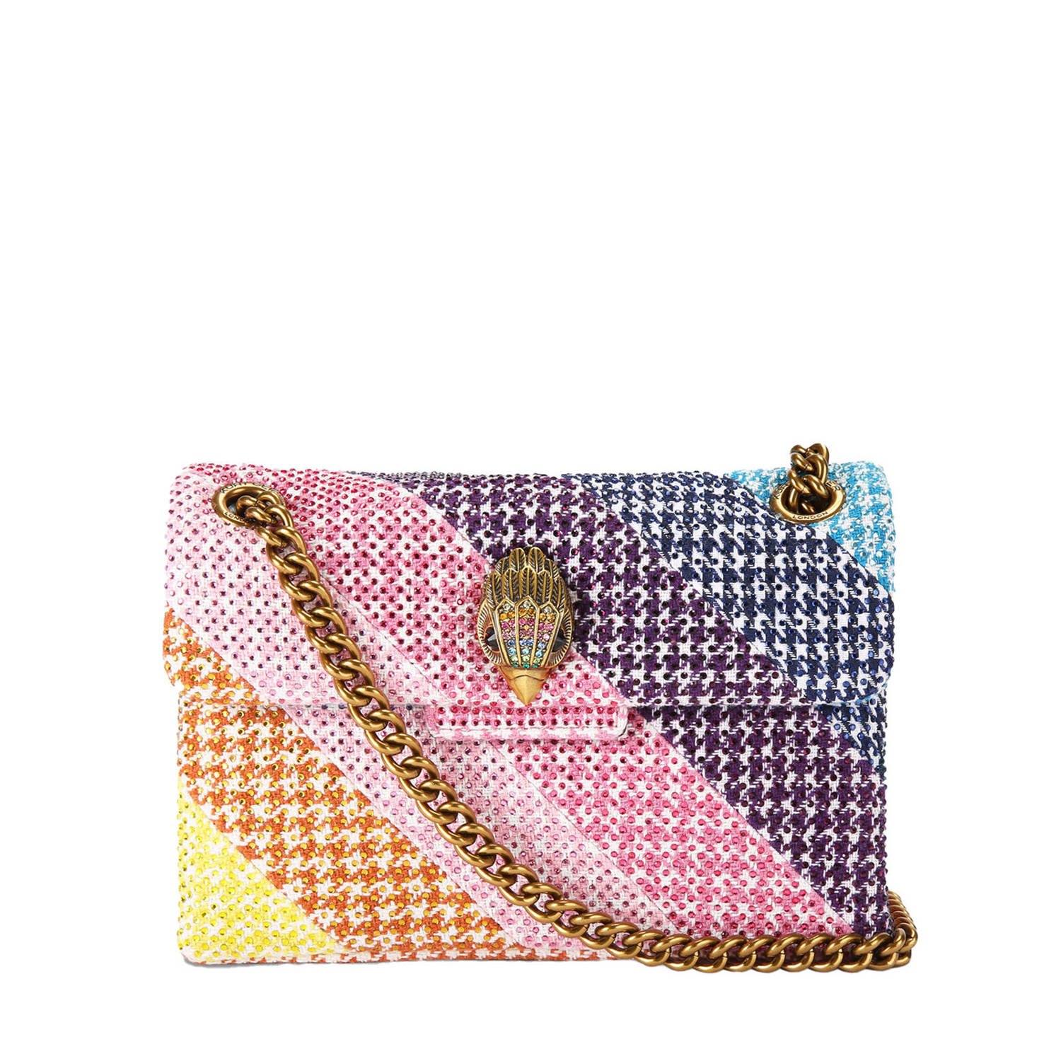 Kurt Geiger crossbody tas Fabric Mini Kensington met studs en pied-de-poule print multi