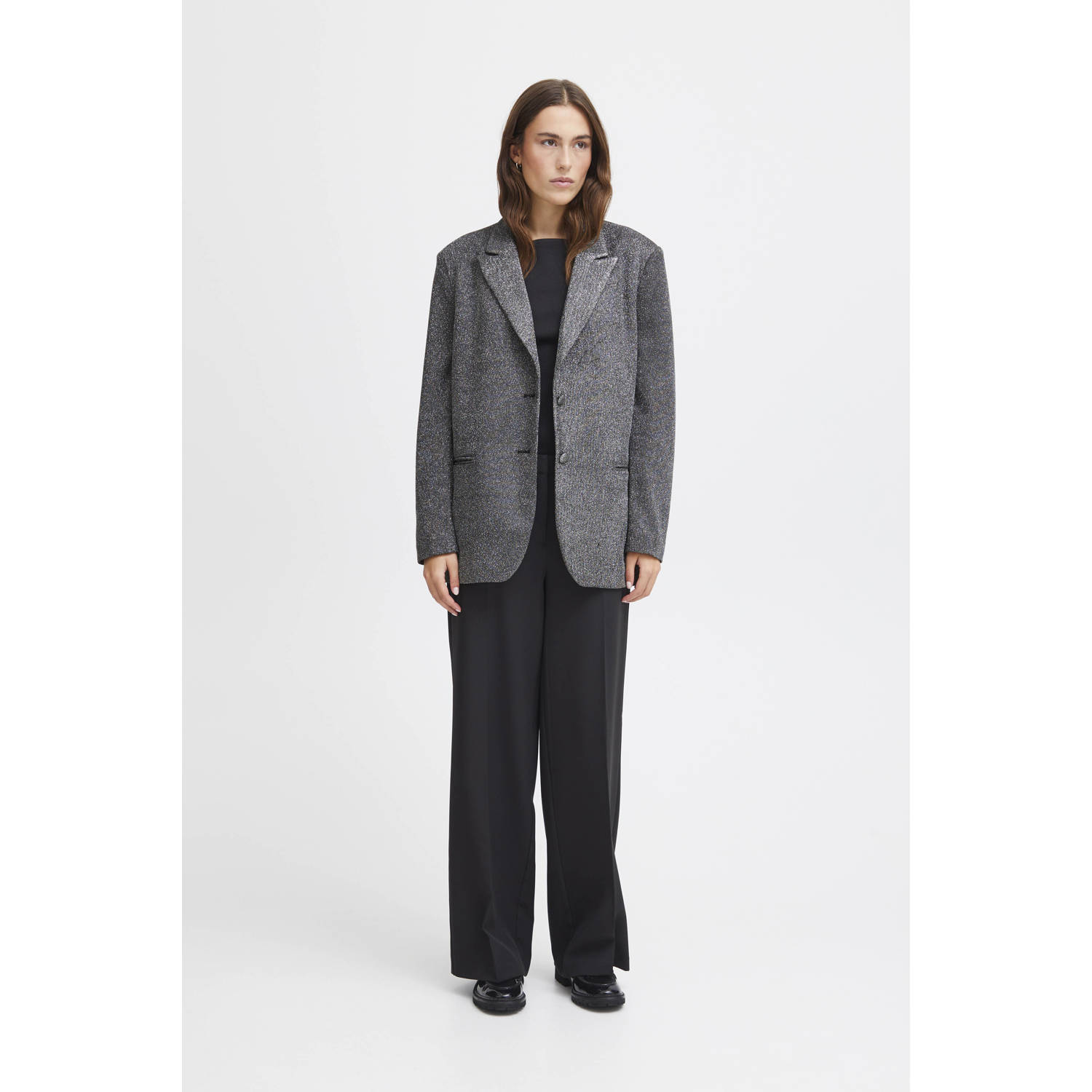 ICHI oversized blazer IHIDUNNA met glitters zilver