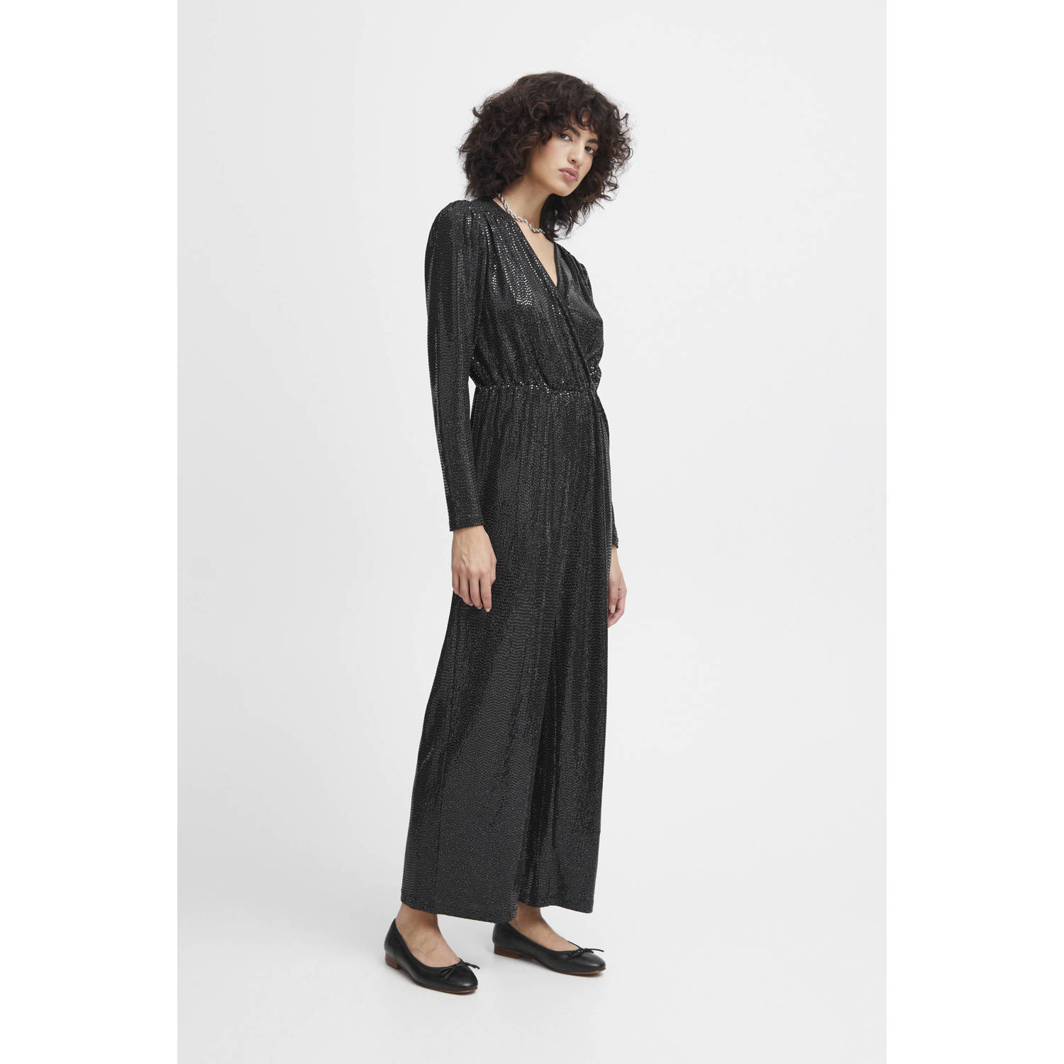 ICHI jumpsuit IHLOANE met pailletten zwart