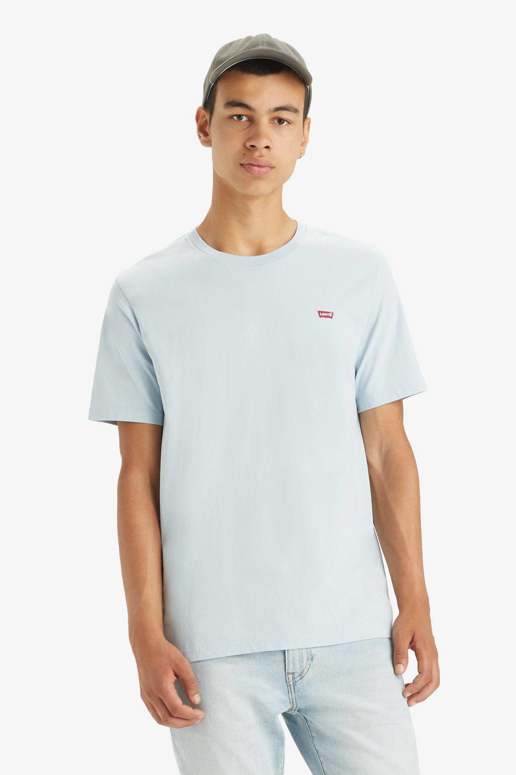 Lichtblauwe heren Levi's T-shirt van katoen met logo dessin, korte mouwen en ronde hals