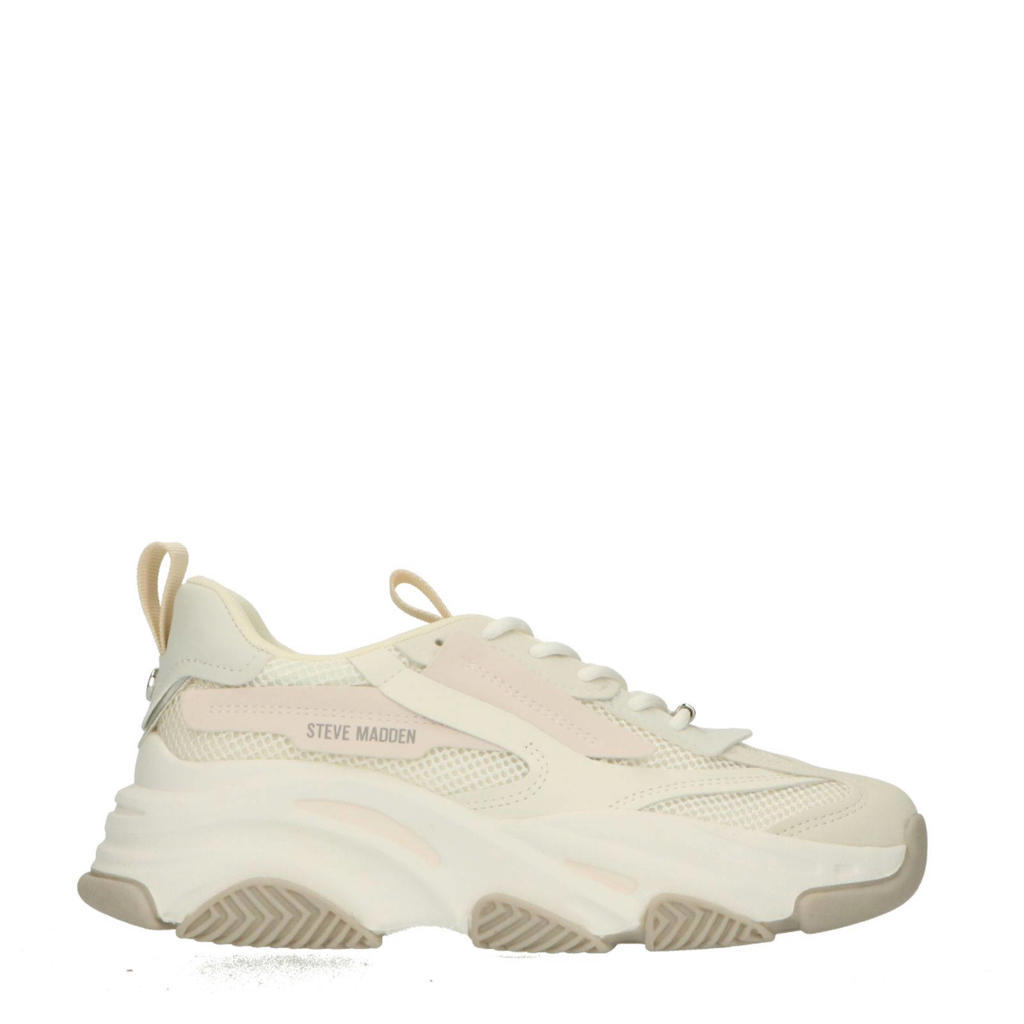 Grijs en witte dames Steve Madden Possession-E chunky sneakers van textiel met veters