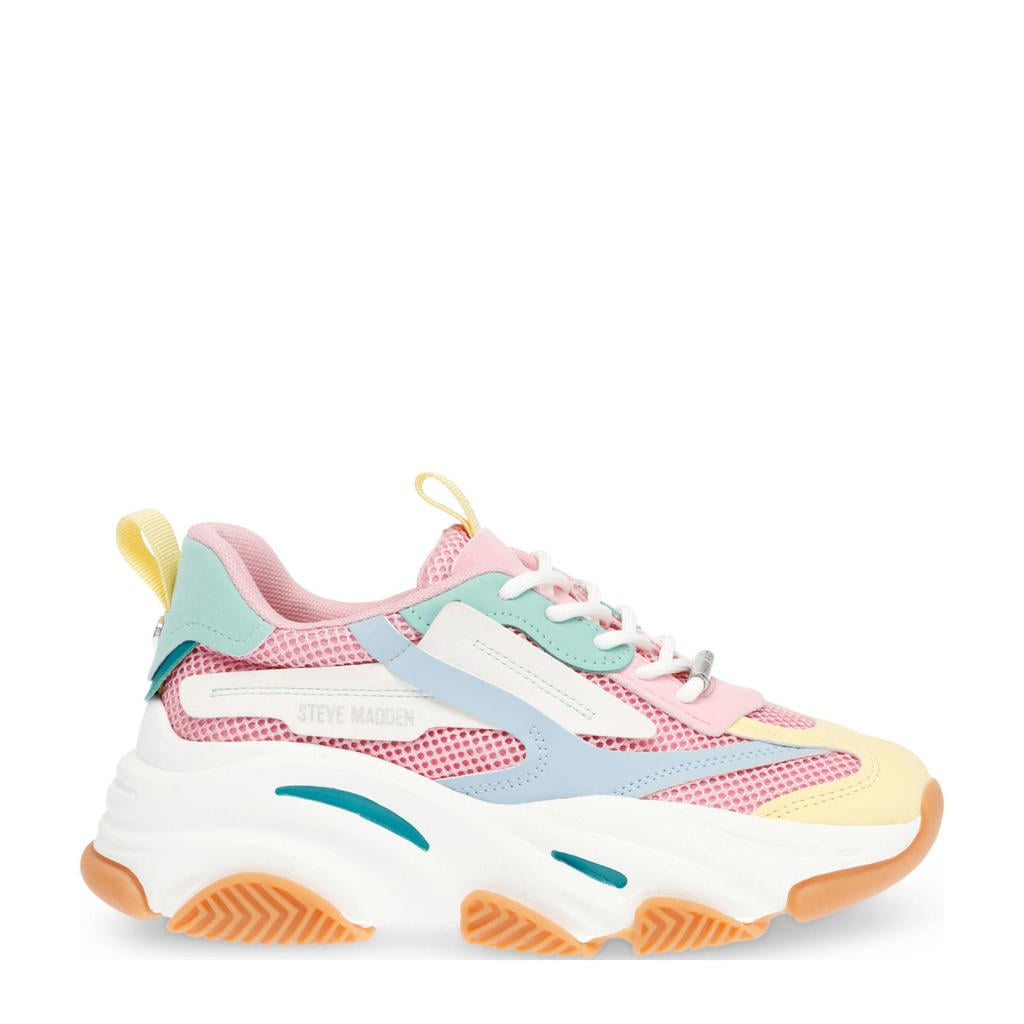 Multikleurige dames Steve Madden Possession-E chunky sneakers pastel van leer en textiel met veters
