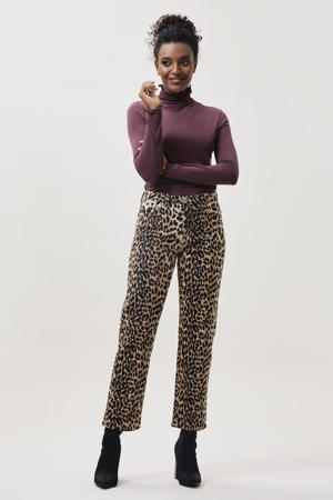 cropped jeans Feline met panterprint ecru/ zwart