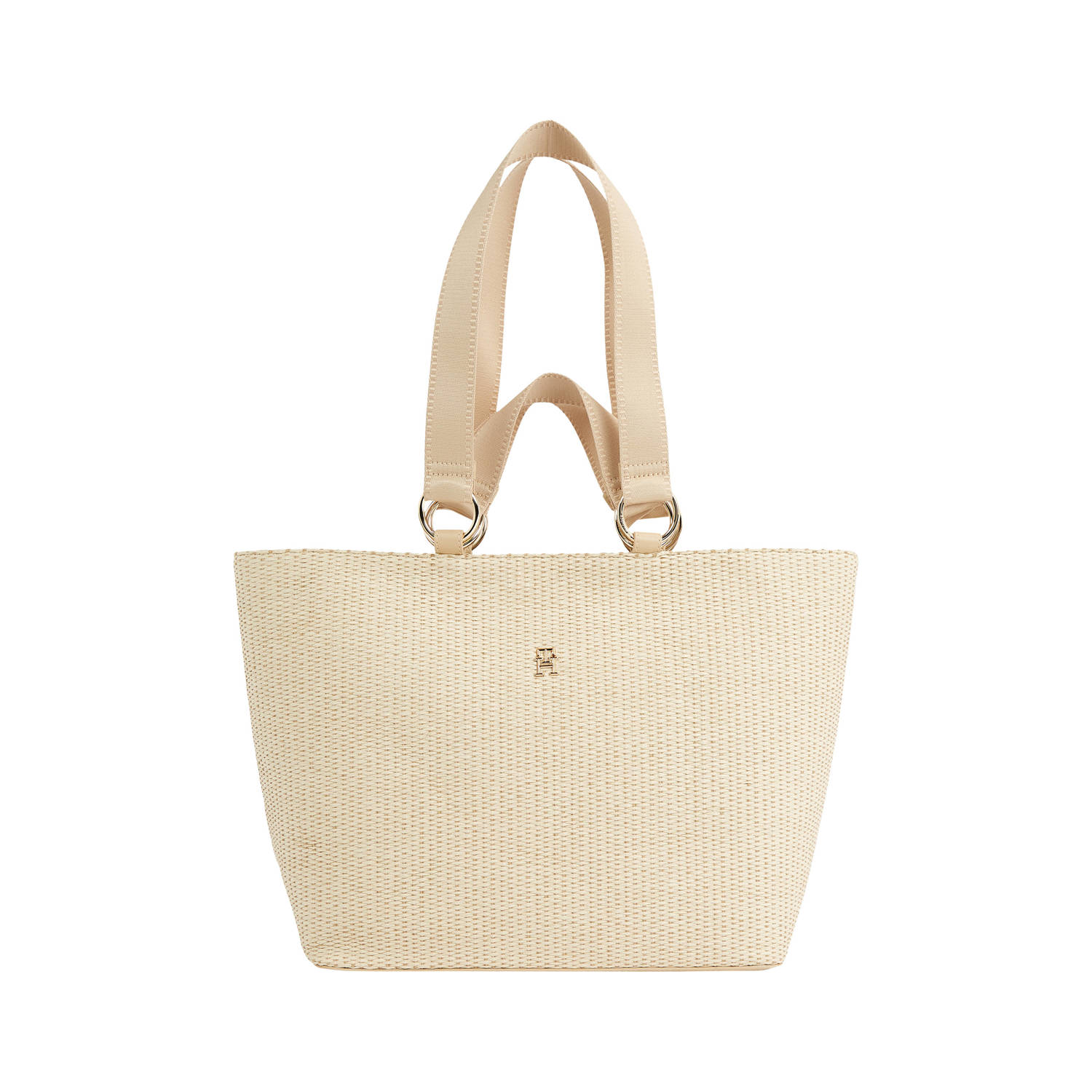 Tommy Hilfiger Beige Raffia Tote Bag TH City Mono Beige Dames