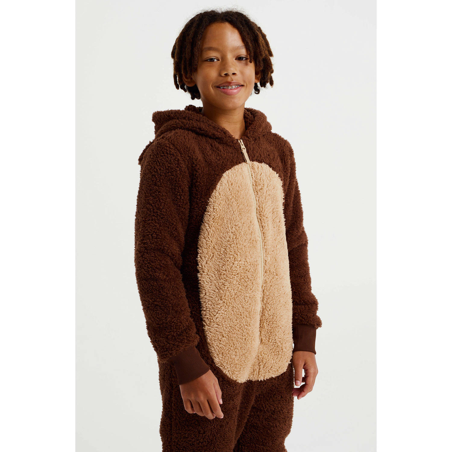 WE Fashion teddy onesie bruin beige