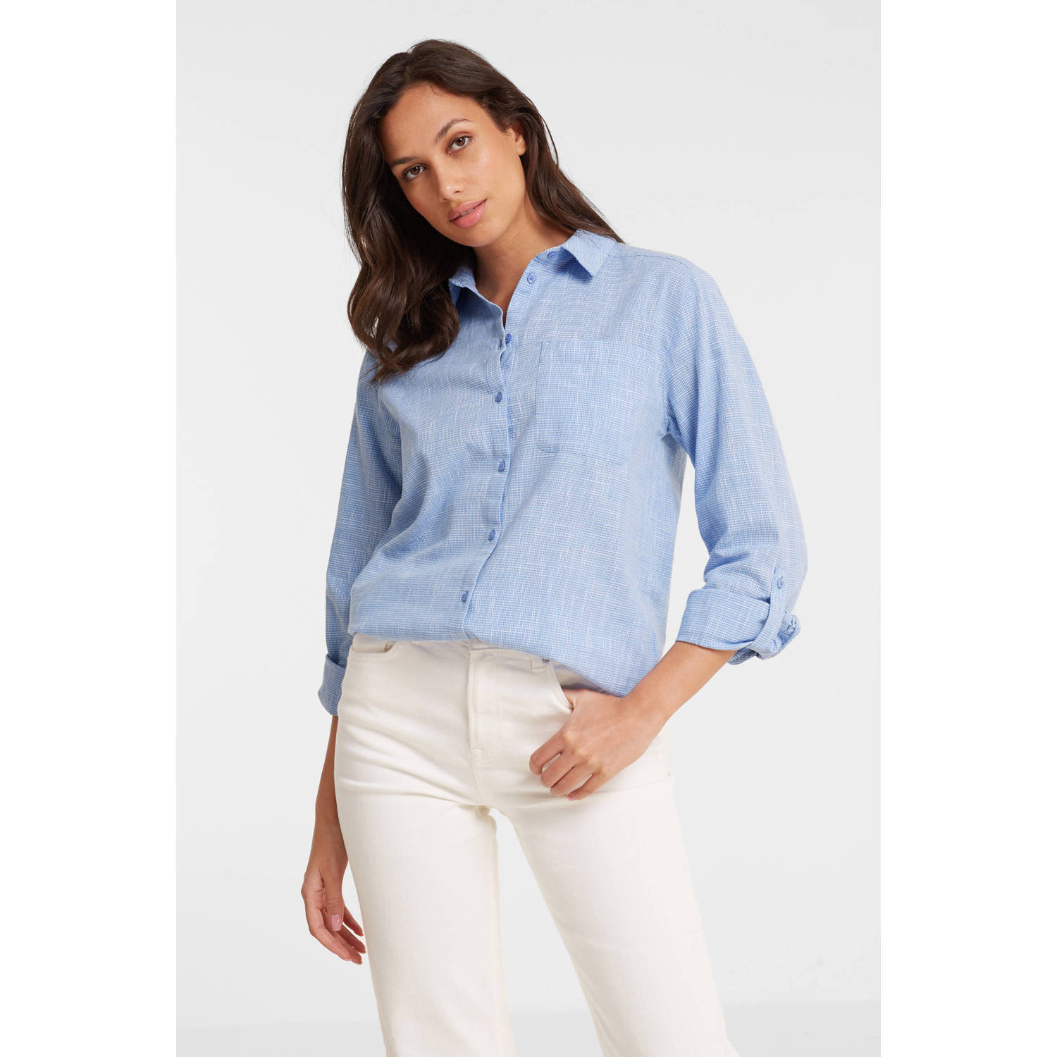 anytime blouse met klassieke kraag blauw wit