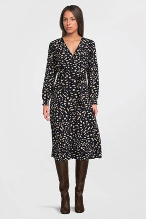 wikkeljurk met panterprint donkerblauw/beige