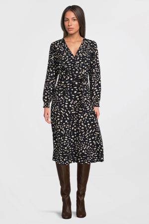 wikkeljurk met panterprint donkerblauw/beige