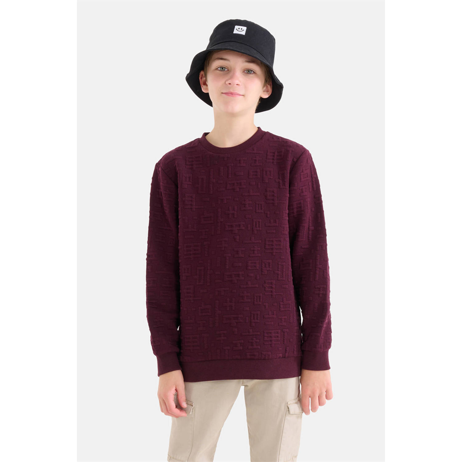 Shoeby sweater met textuur donkerrood 110 116 | Sweater van