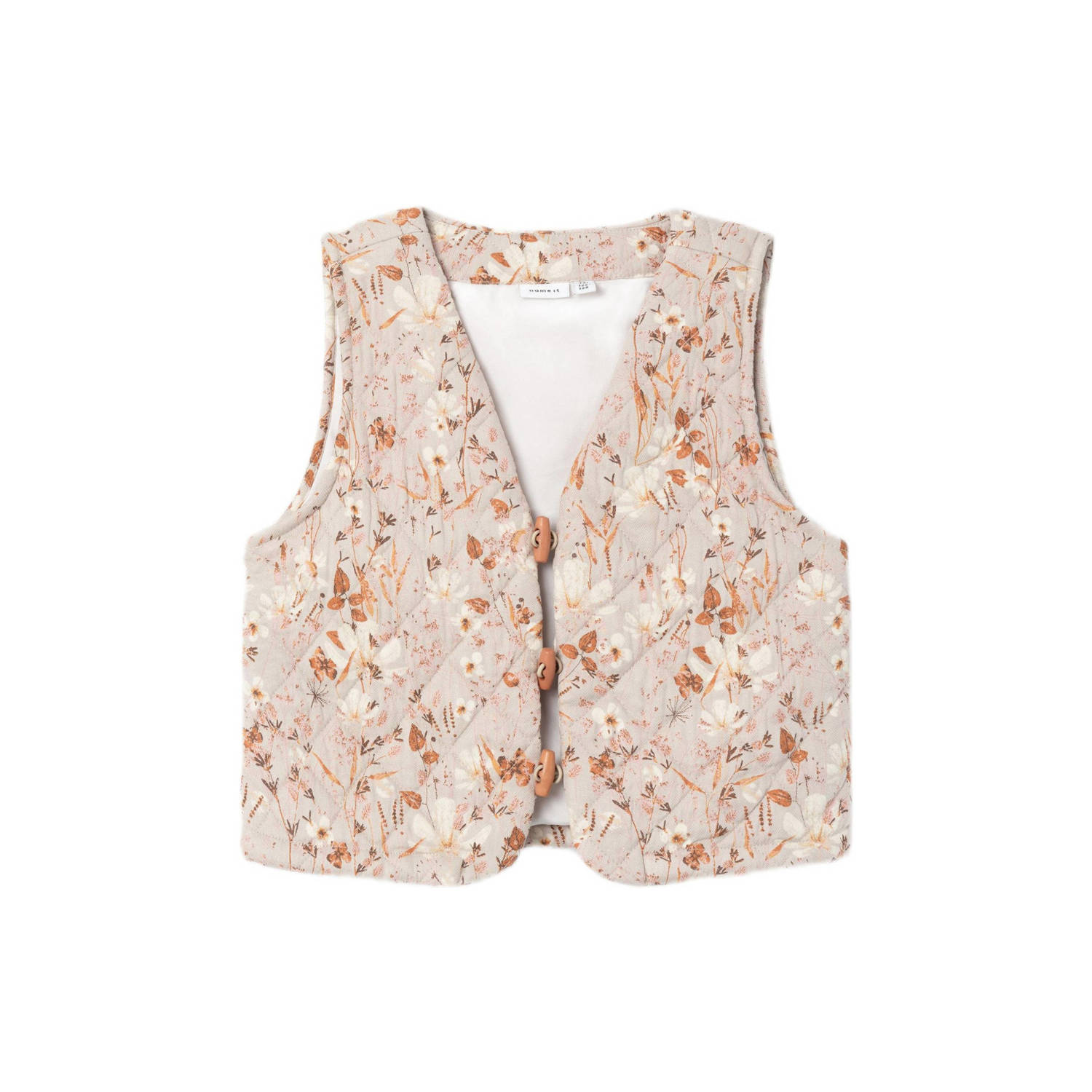 Name it KIDS gilet NKFNITARA met all over print beige bruin Meisjes Viscose V-hals 122 128
