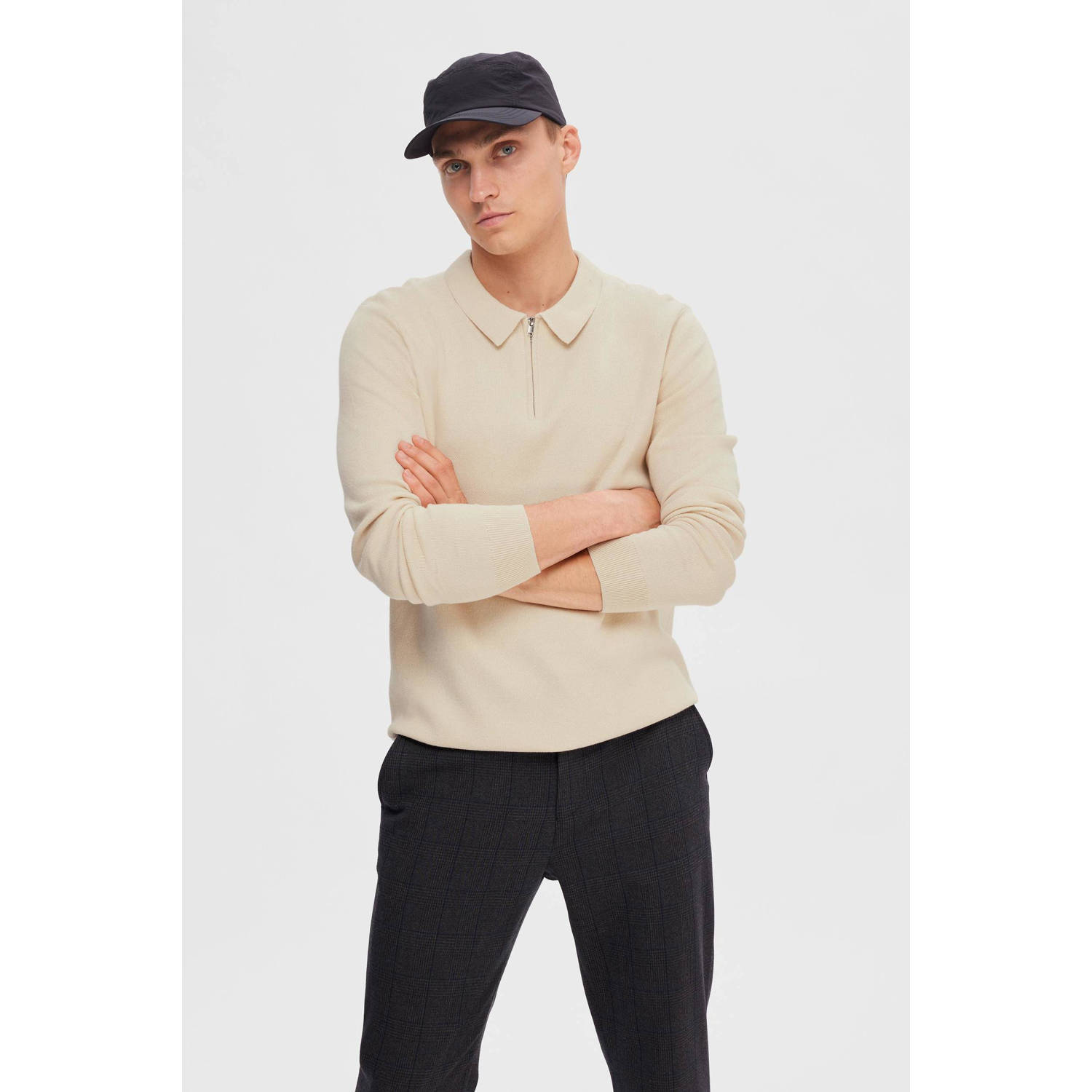SELECTED HOMME regular fit polo SLHFLORENCE ecru