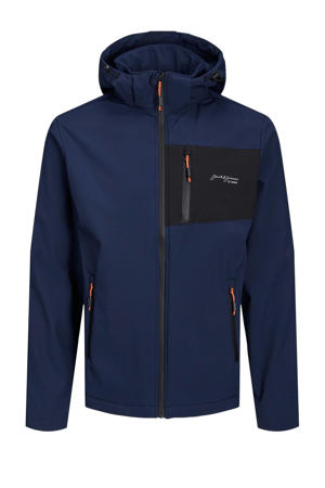 softshell jas JJTYSON Plus Size met logo donkerblauw
