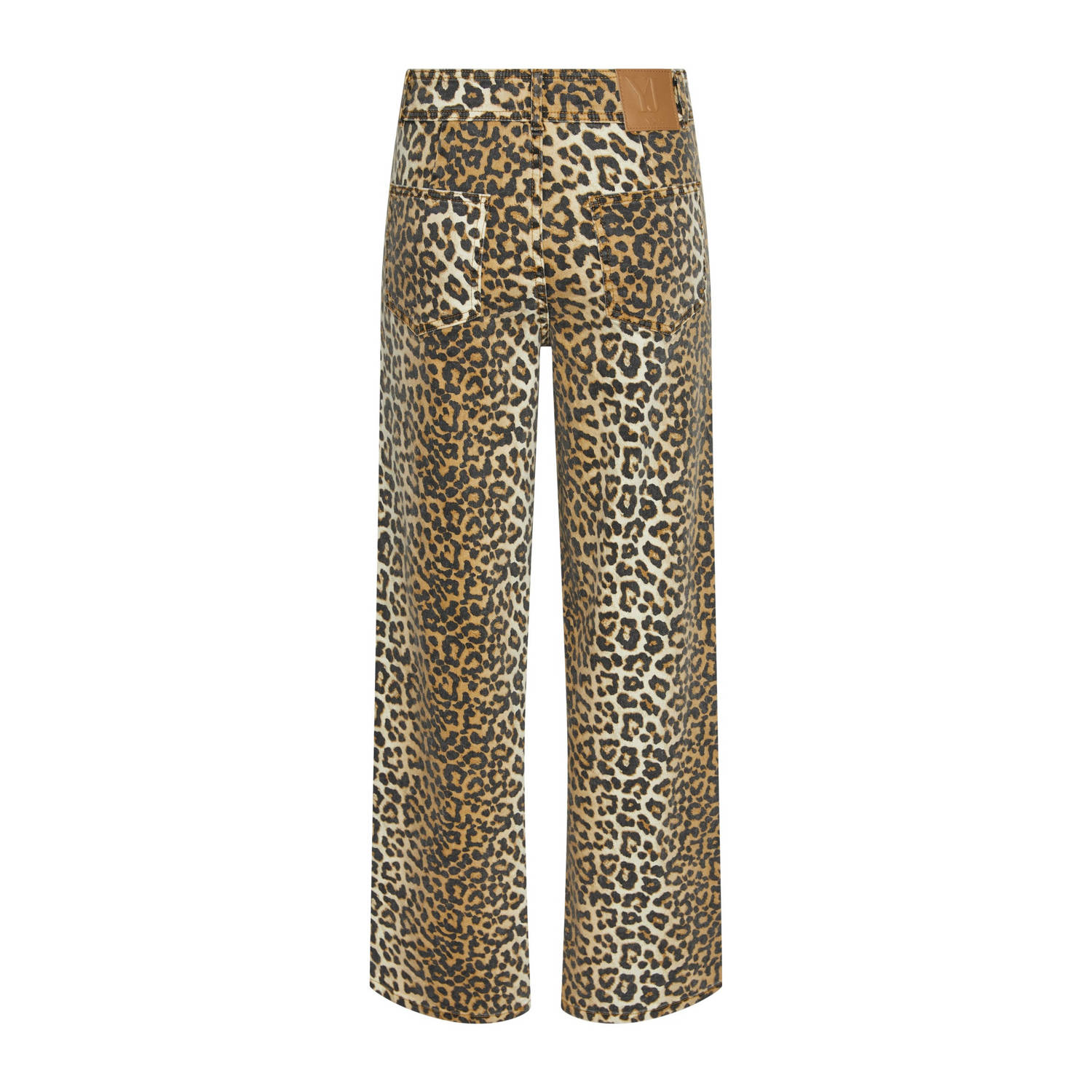 Y.A.S high waist straight leg jeans YASLEONORA met panterprint bruin