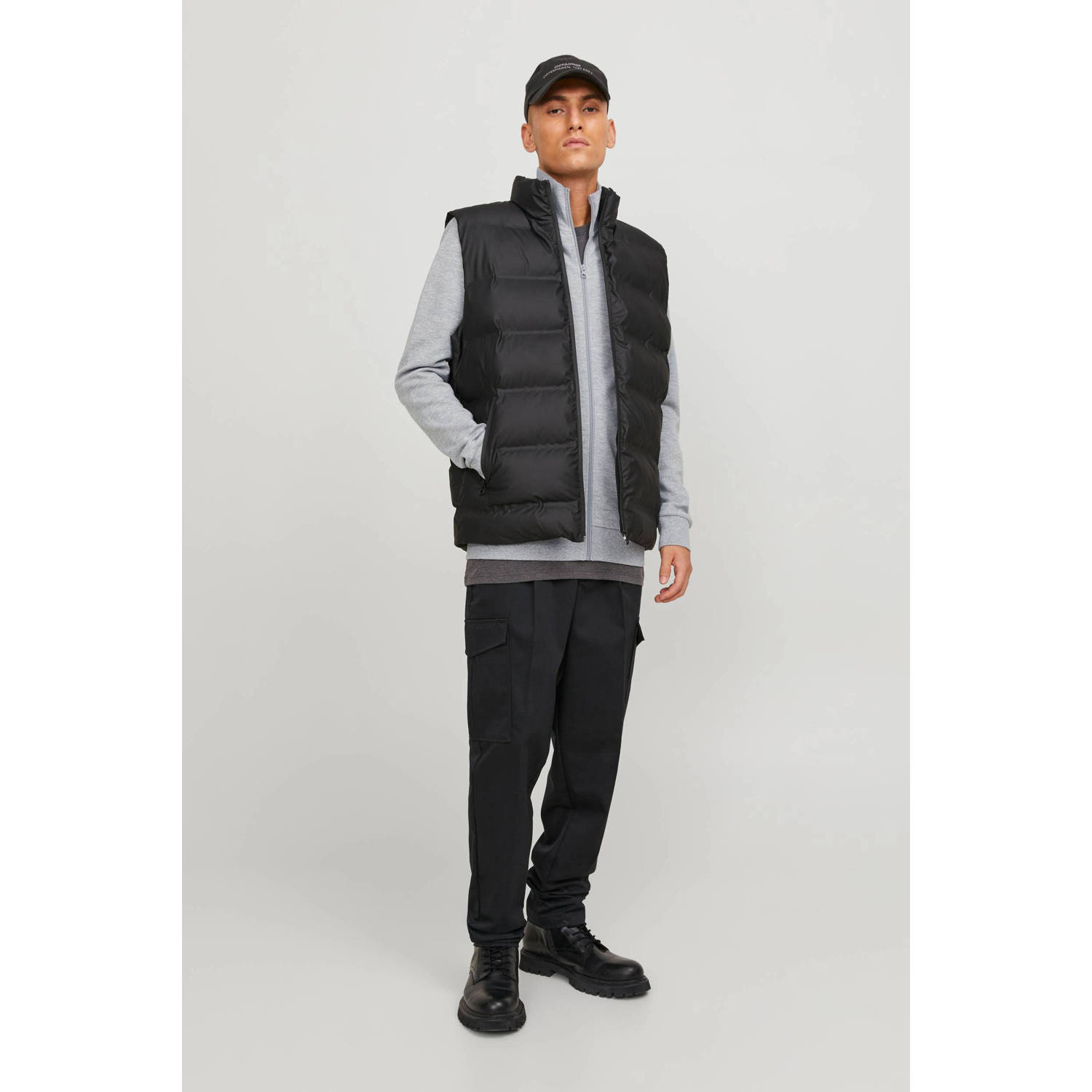 JACK & JONES ESSENTIALS sweatvest JJEPAULOS met logo light grey melange