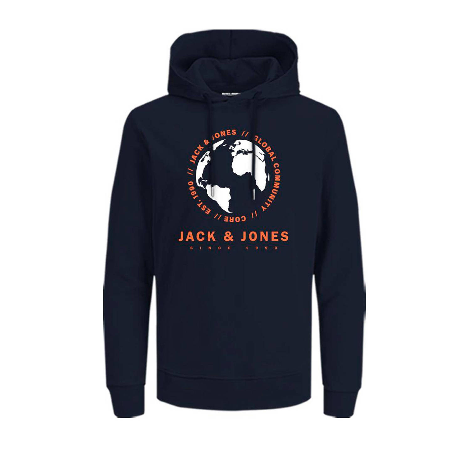JACK & JONES CORE hoodie JCOROUND met printopdruk donkerblauw