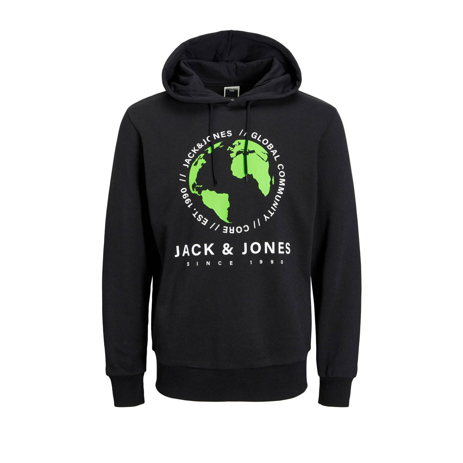 JACK & JONES CORE hoodie JCOROUND met printopdruk zwart