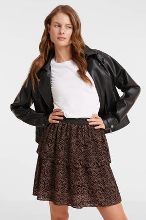mesh rok met stippenprint bruin/zwart