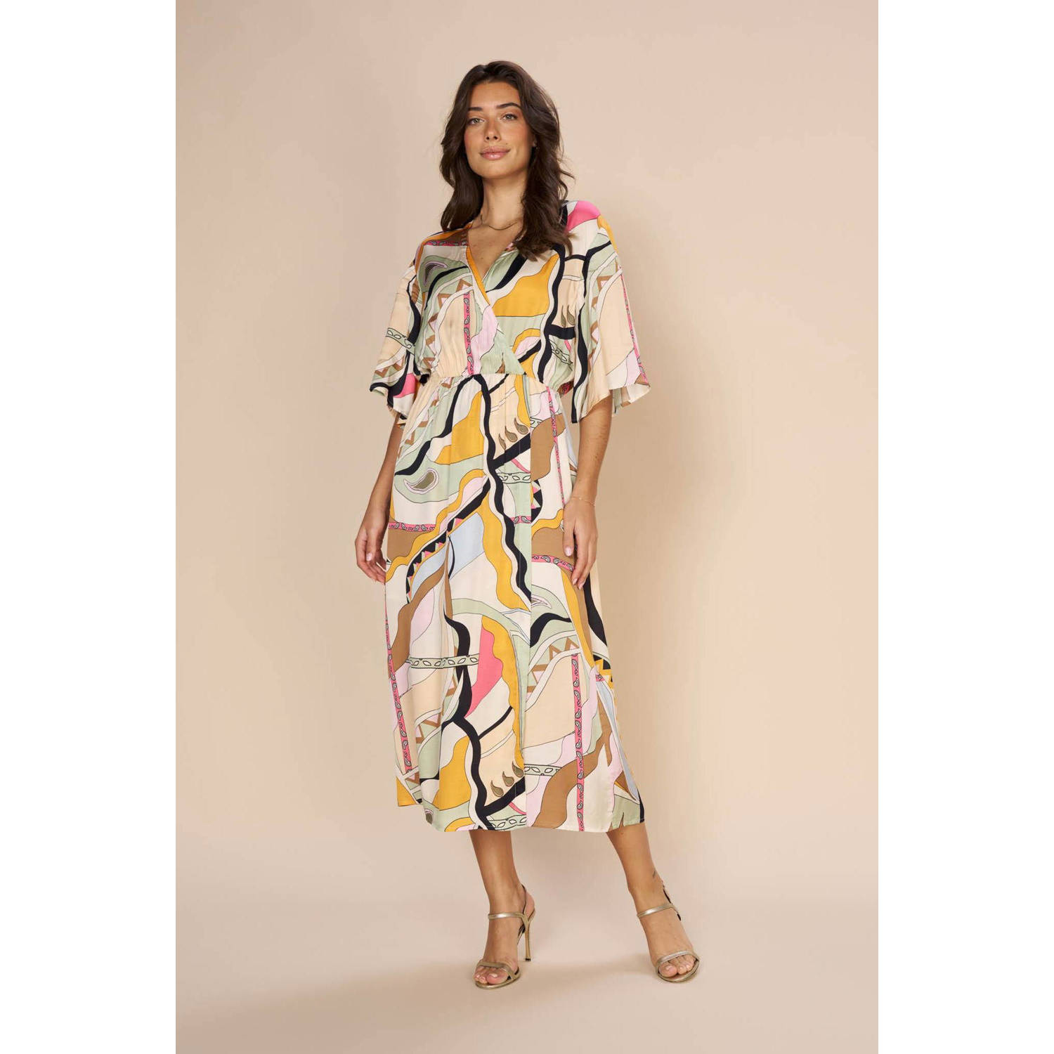 Mos Mosh jurk MMKella met all over print en ceintuur multi