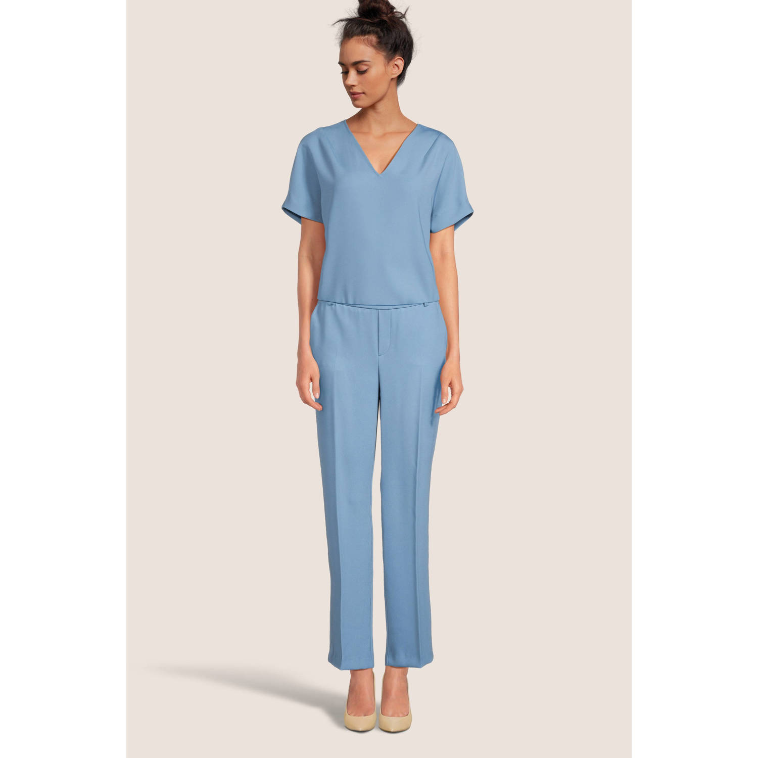 Mos Mosh cropped straight fit pantalon Bai Leia van polyester blauw