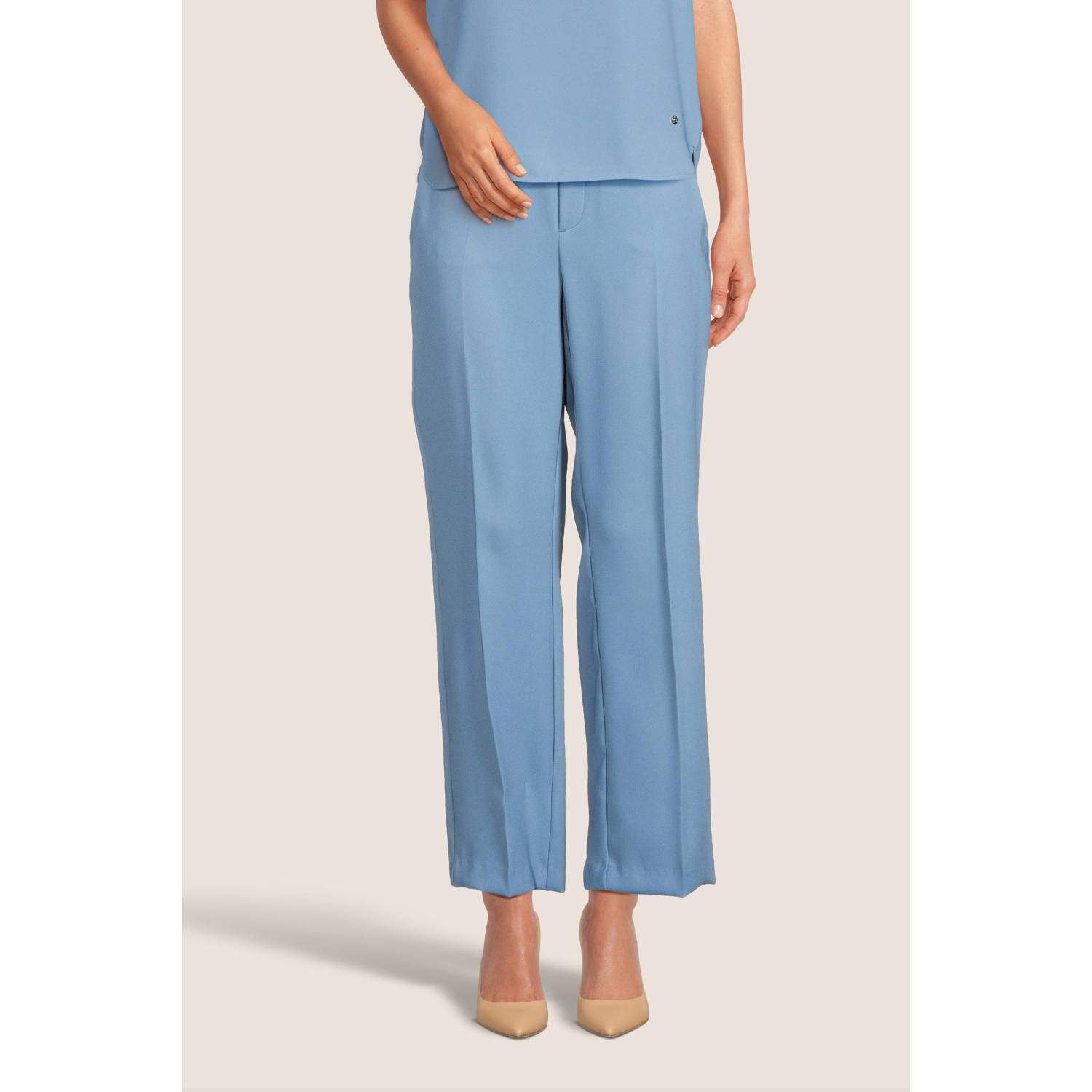Mos Mosh cropped straight fit pantalon Bai Leia van polyester blauw