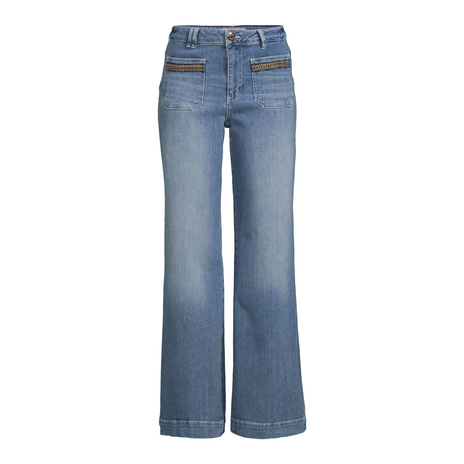 MOS MOSH Blauwe Wijde Jeans met Geborduurde Details Blue Dames