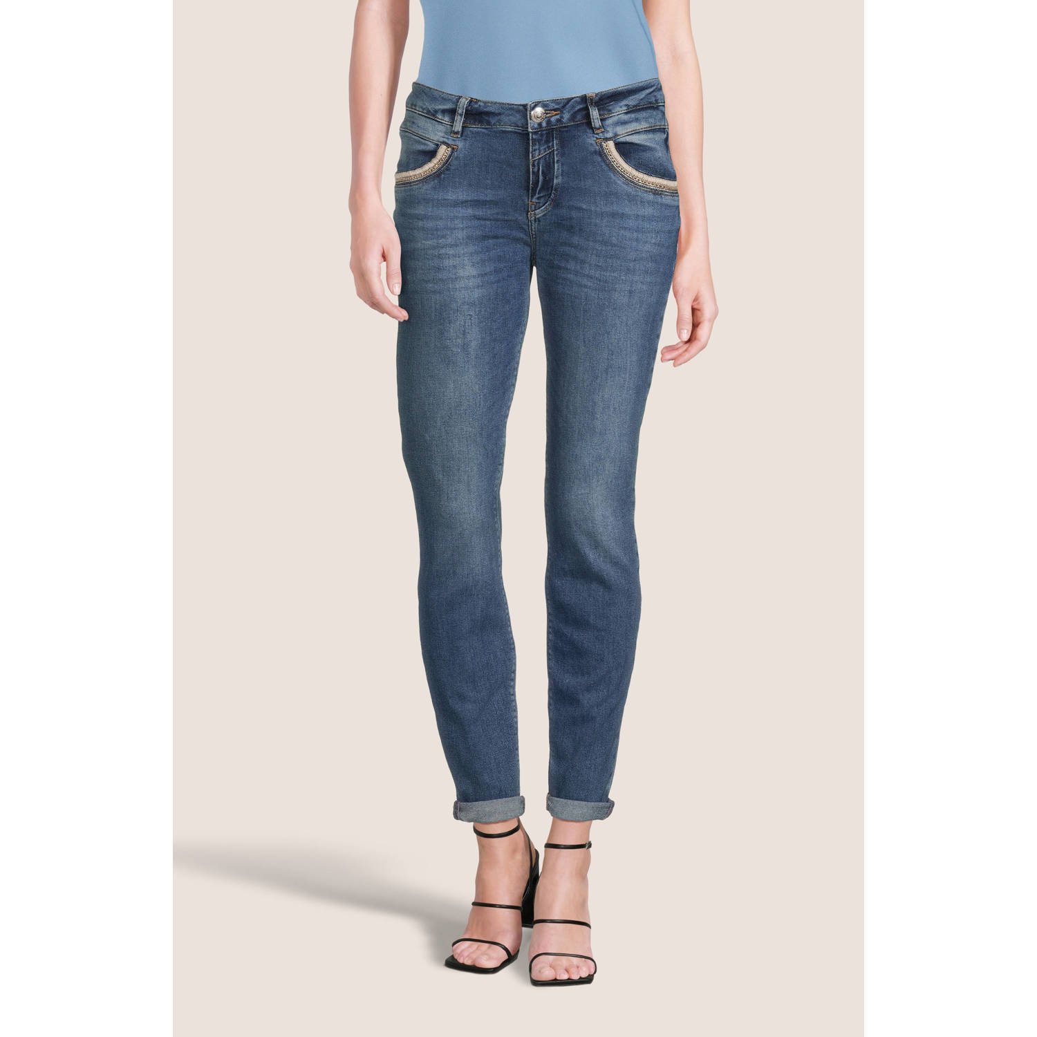 MOS MOSH Klassieke Cropped Jeans met Stijlvolle Details Blue Dames