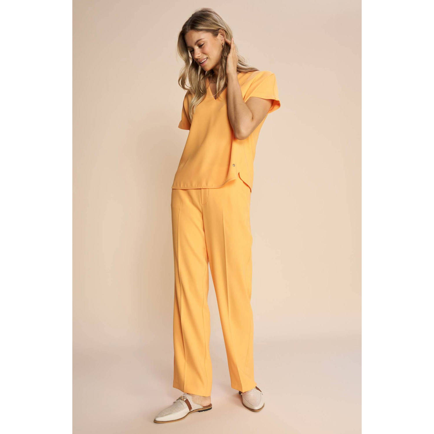 Mos Mosh cropped straight fit pantalon Bai Leia van gerecycled polyester oranje