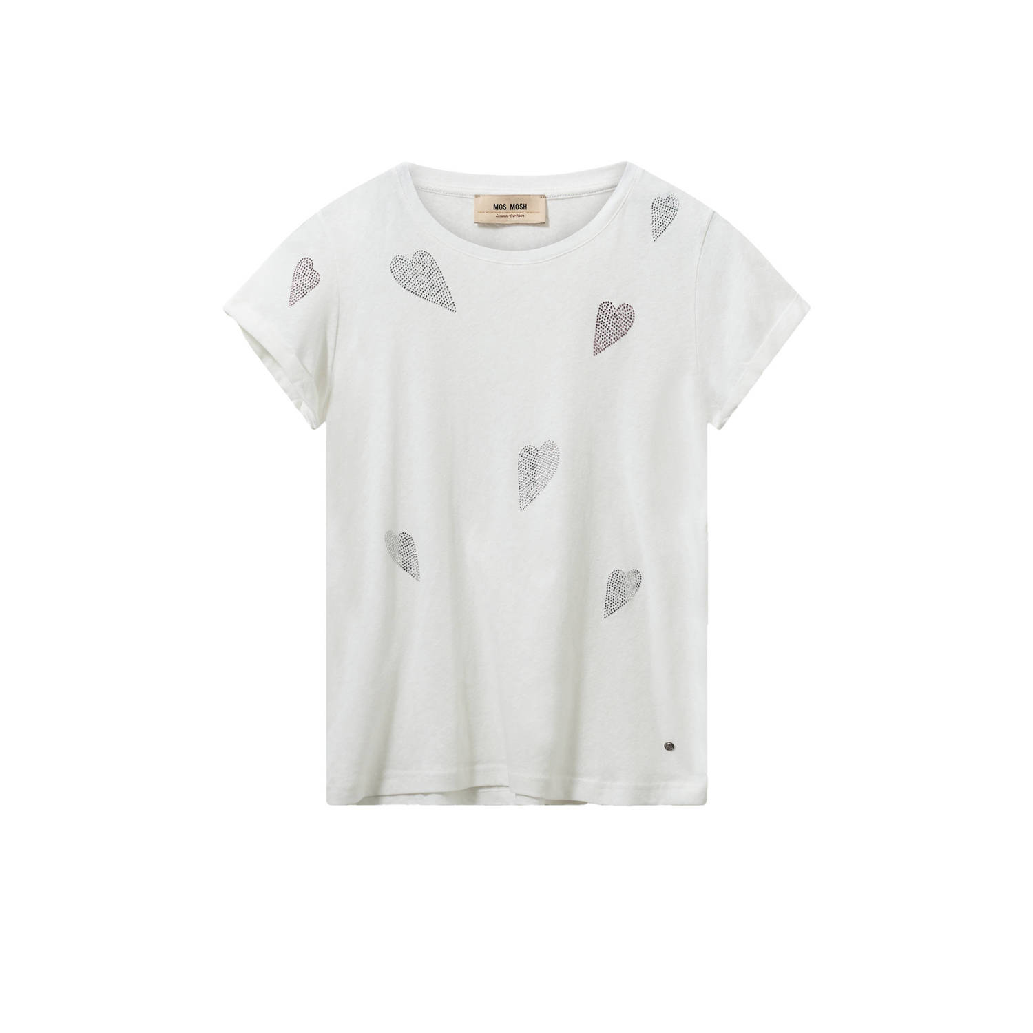 Mos Mosh T-shirt MMLaura met hartjes en strass steentjes wit zilver