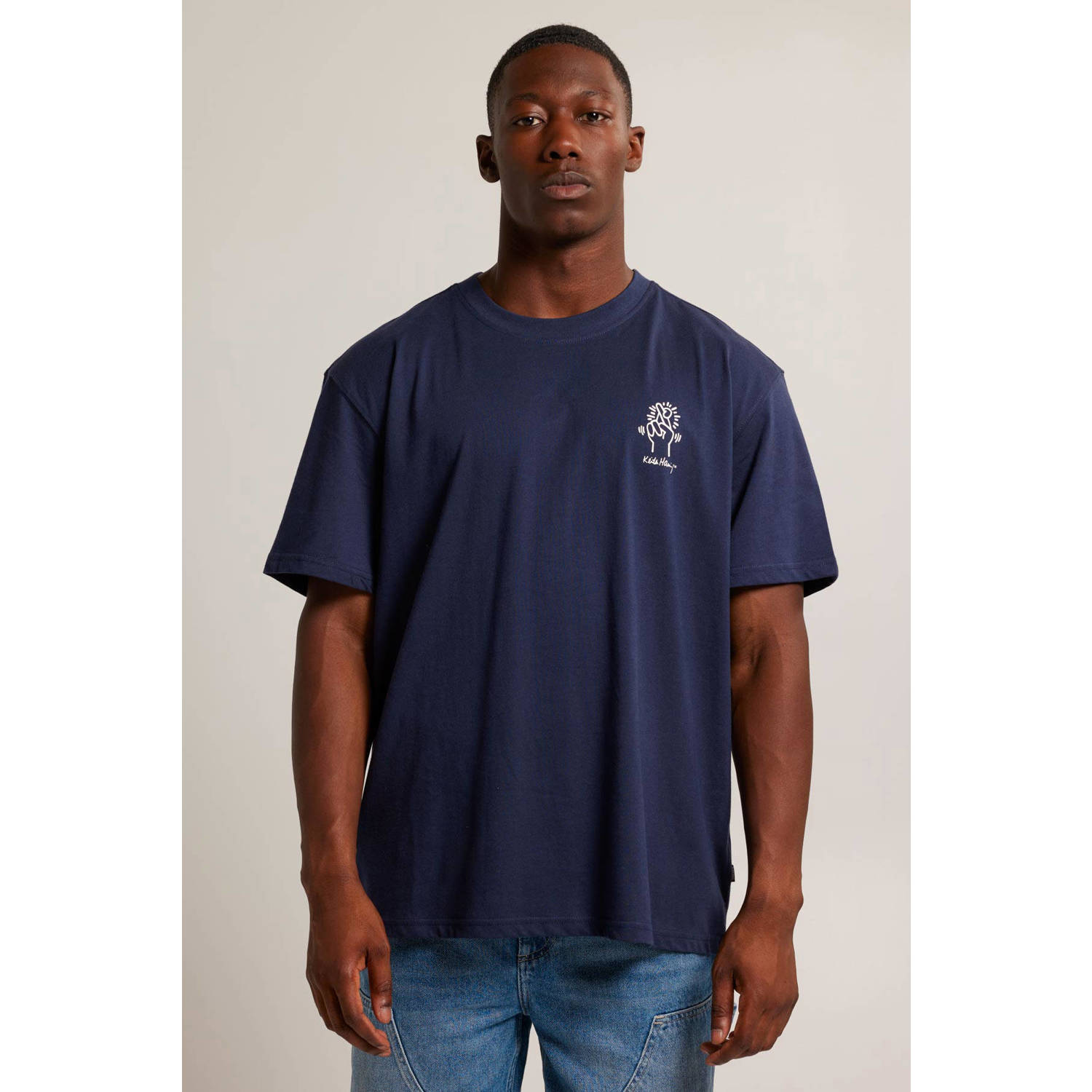 America Today oversized T-shirt Emery met backprint dark blue