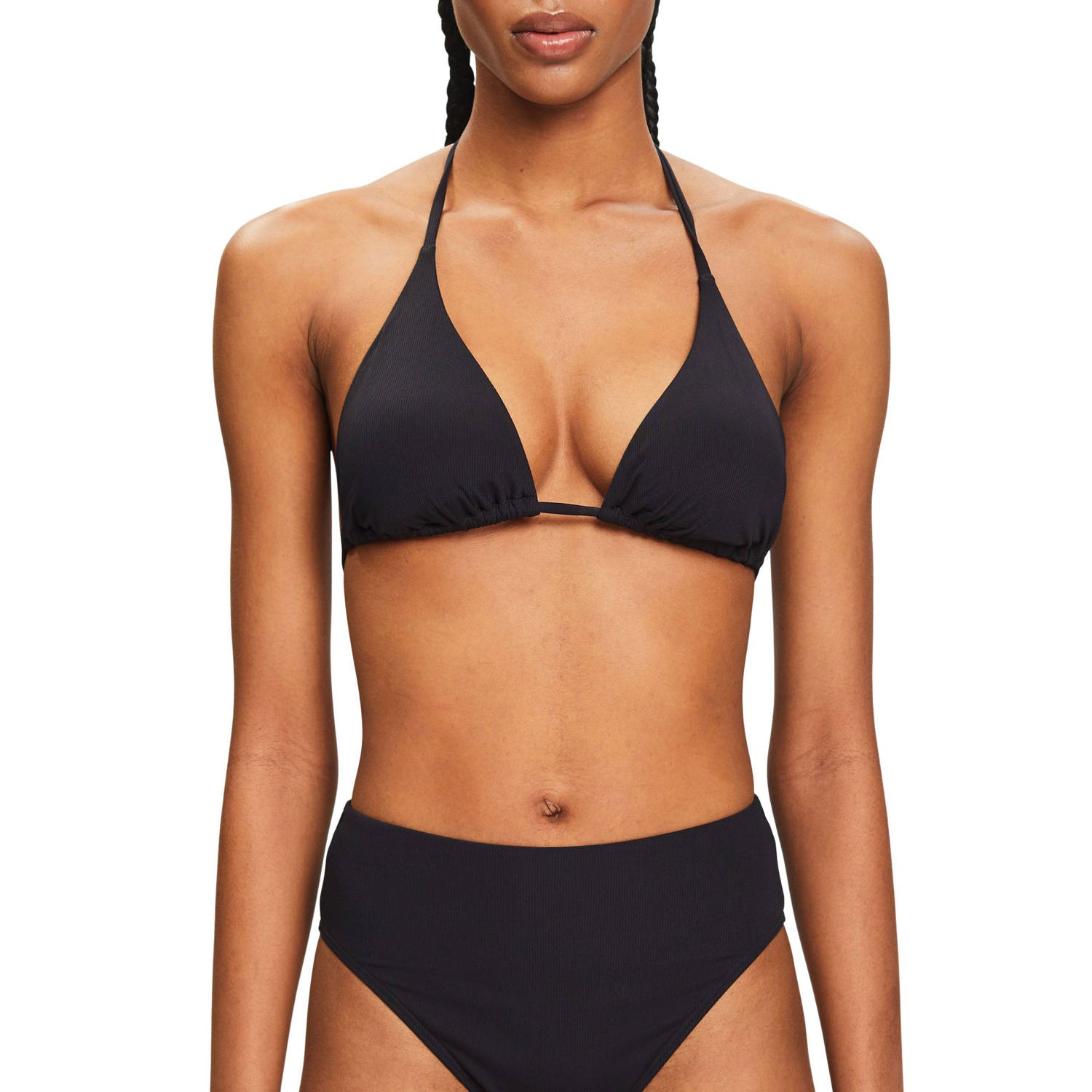 ESPRIT Women Beach voorgevormde triangel bikinitop met ribstructuur zwart