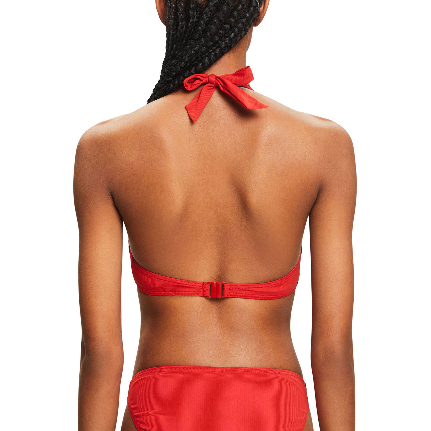 ESPRIT Women Beach voorgevormde halter bikinitop met ribstructuur rood