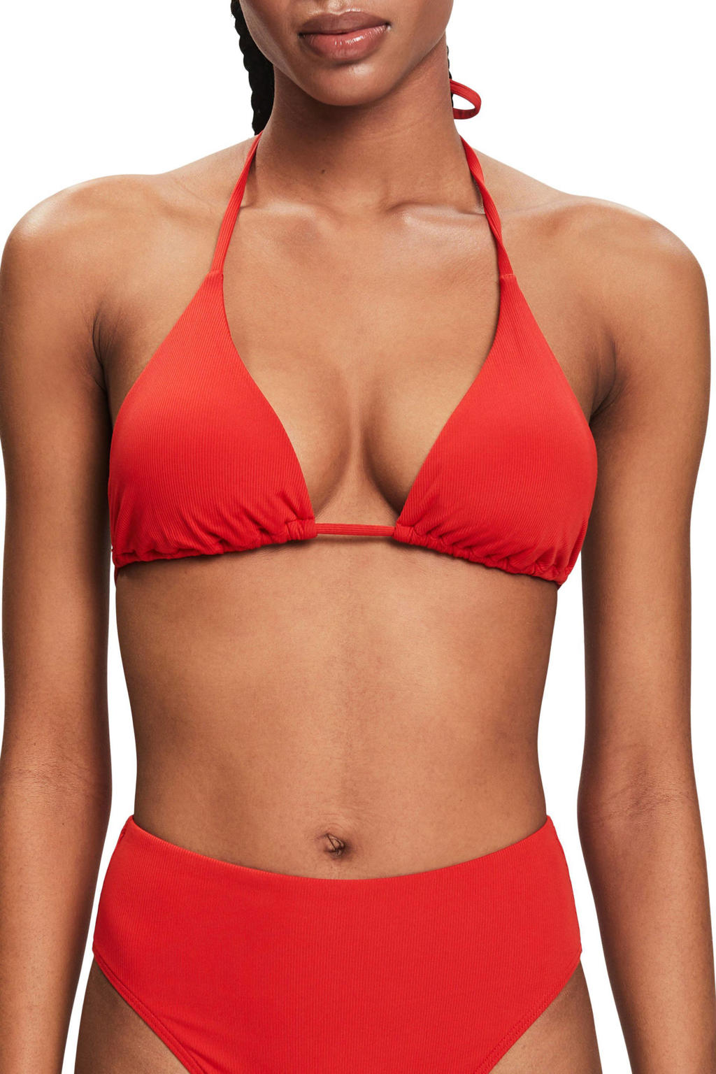 ESPRIT Women Beach voorgevormde triangel bikinitop met ribstructuur rood