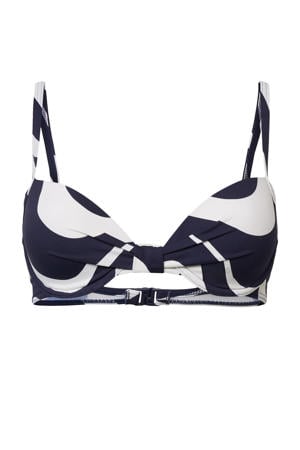 voorgevormde beugel bikinitop donkerblauw/wit