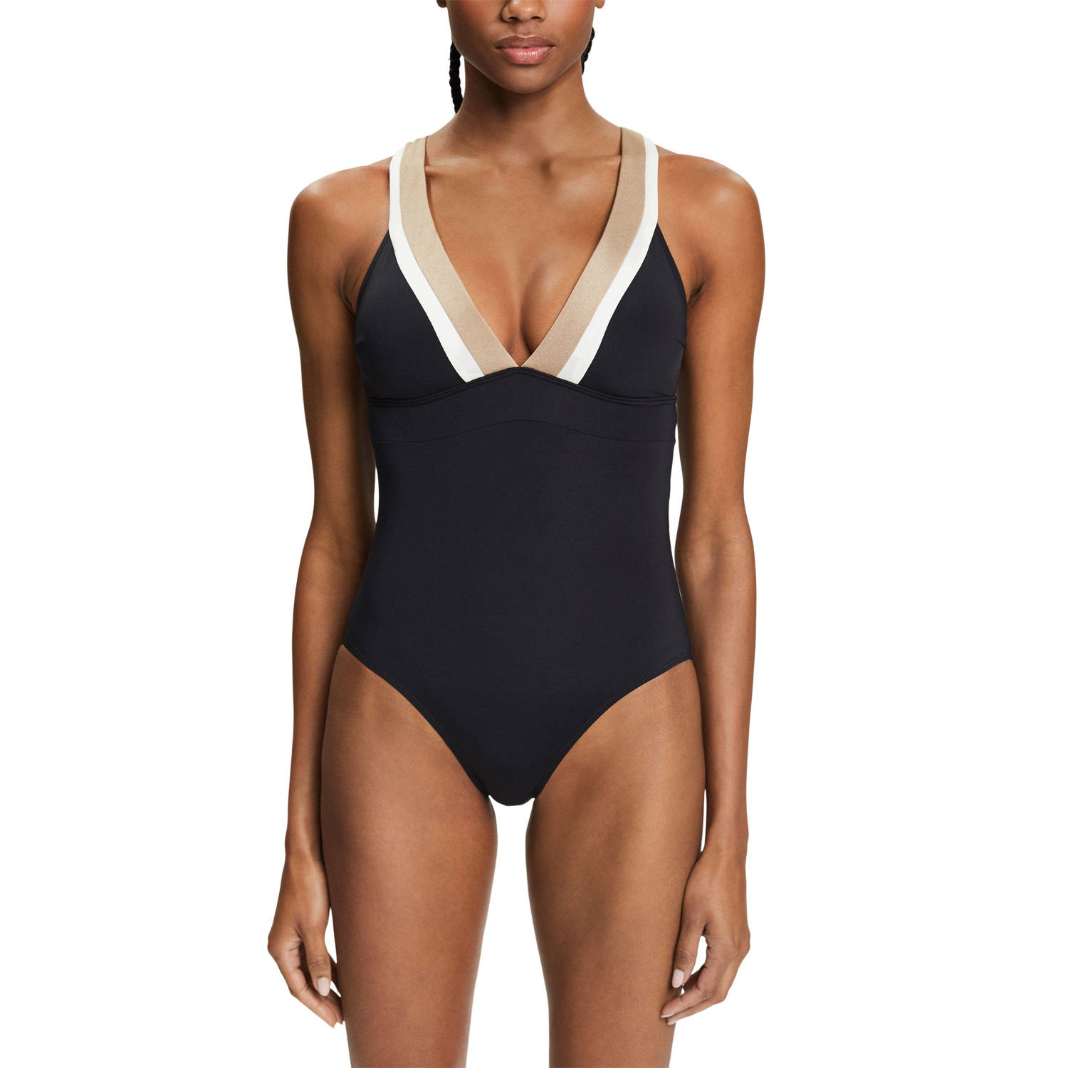 ESPRIT Women Beach badpak met beugel zwart beige wit