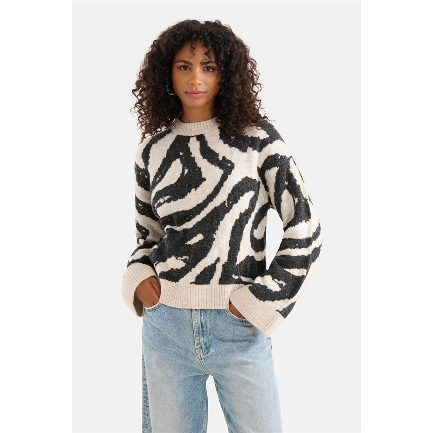 Shoeby trui met wol en zebraprint zwart wit