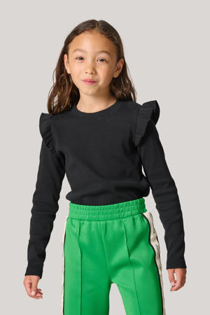 ribgebreide  top met ruches zwart