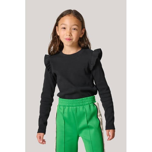 Shoeby ribgebreide top met ruches zwart afbeelding