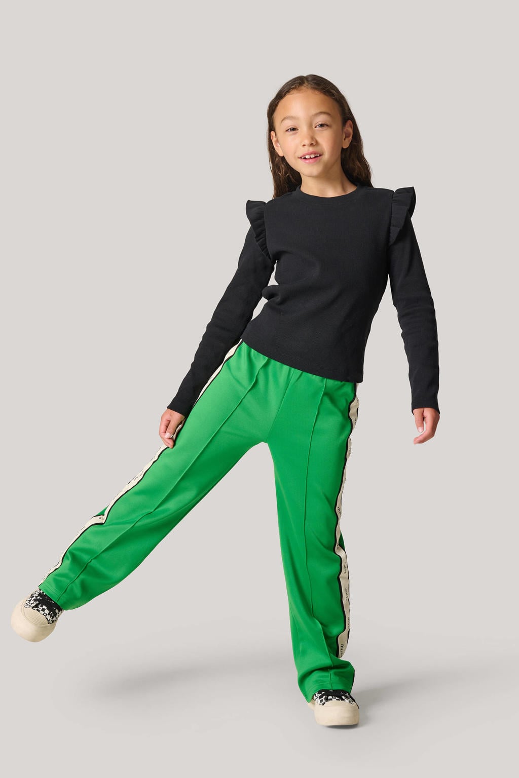 Shoeby ribgebreide top met ruches zwart