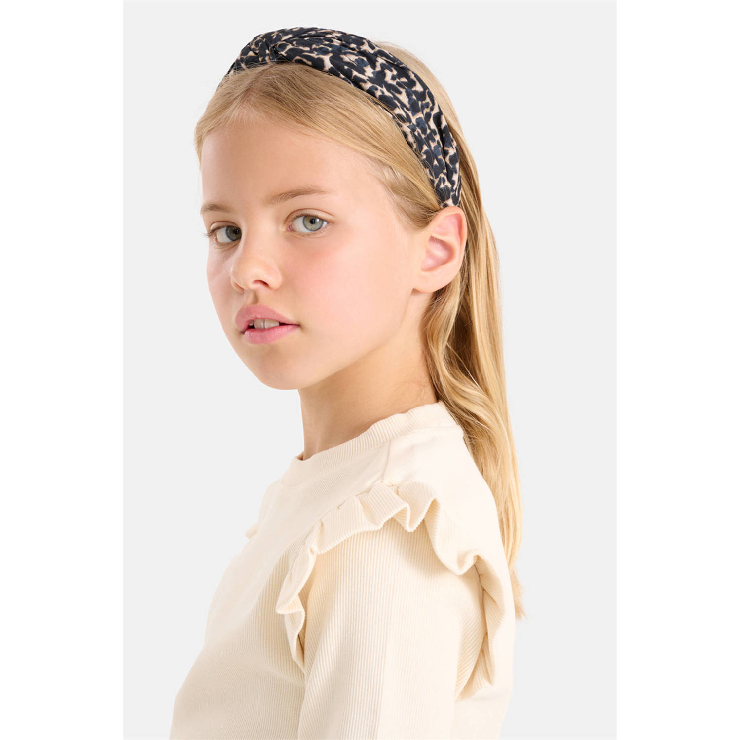 Shoeby ribgebreide top met ruches ecru
