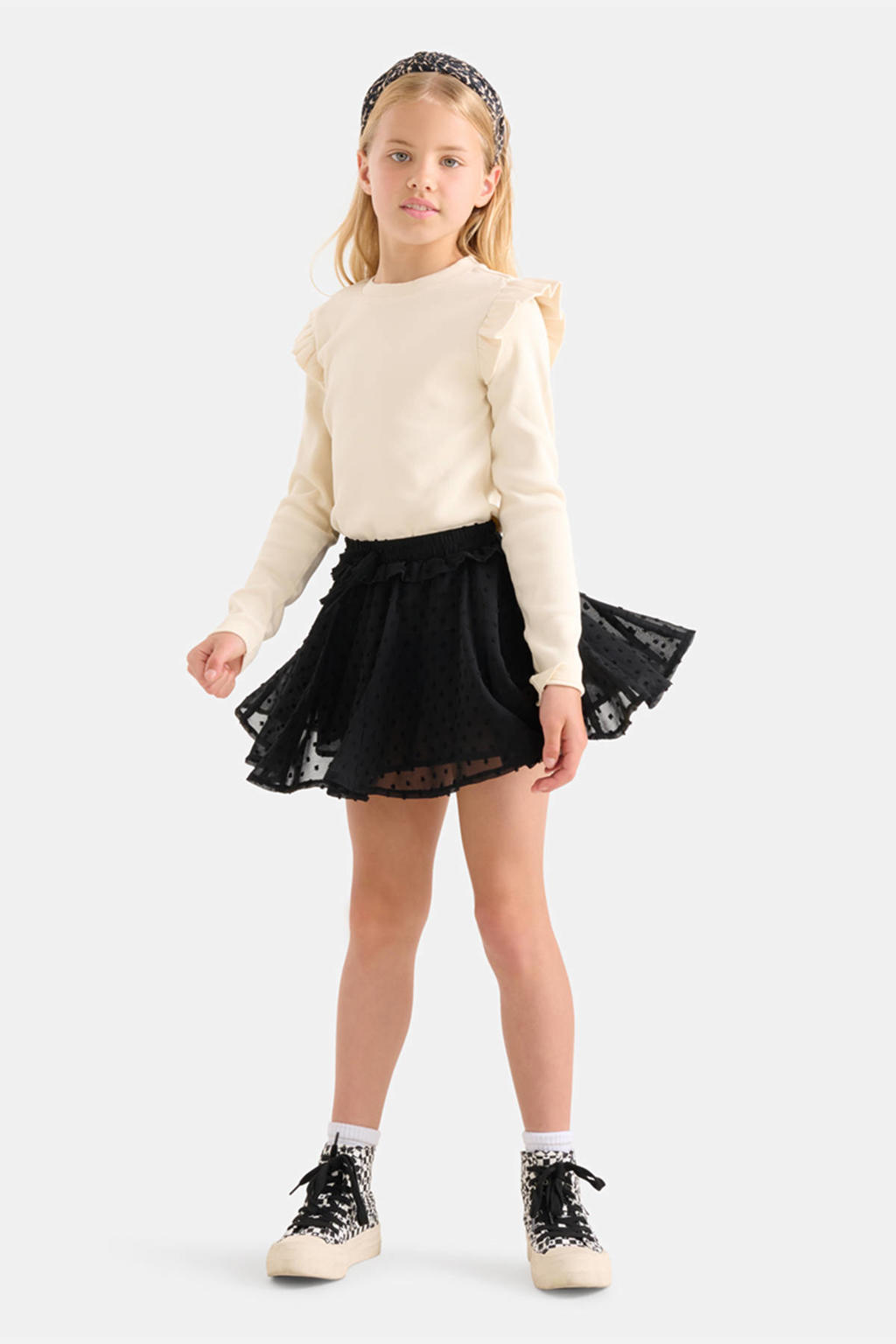 Ecru meisjes Shoeby ribgebreide top van katoen met lange mouwen en ronde hals