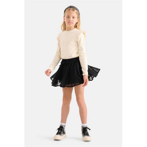 Shoeby ribgebreide top met ruches ecru afbeelding