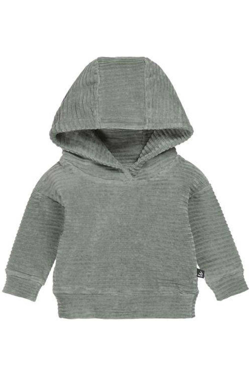 Groene jongens Babystyling baby corduroy hoodie met effen, lange mouwen en ronde hals