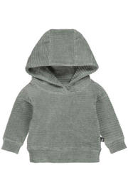 thumbnail: Groene jongens Babystyling baby corduroy hoodie met effen, lange mouwen en ronde hals