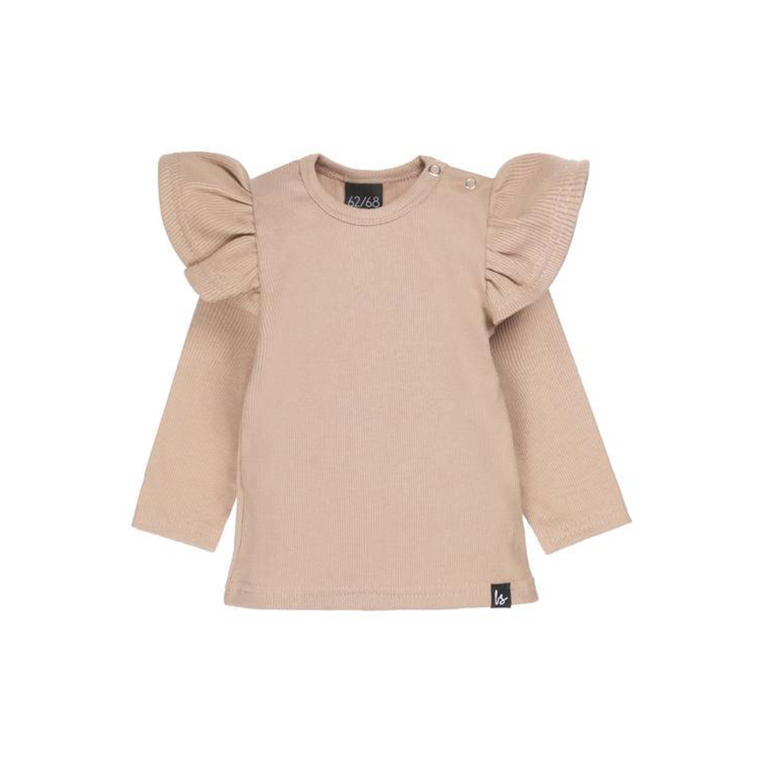 Babystyling baby longsleeve met ruches beige Meisjes Katoen Ronde hals 62 68