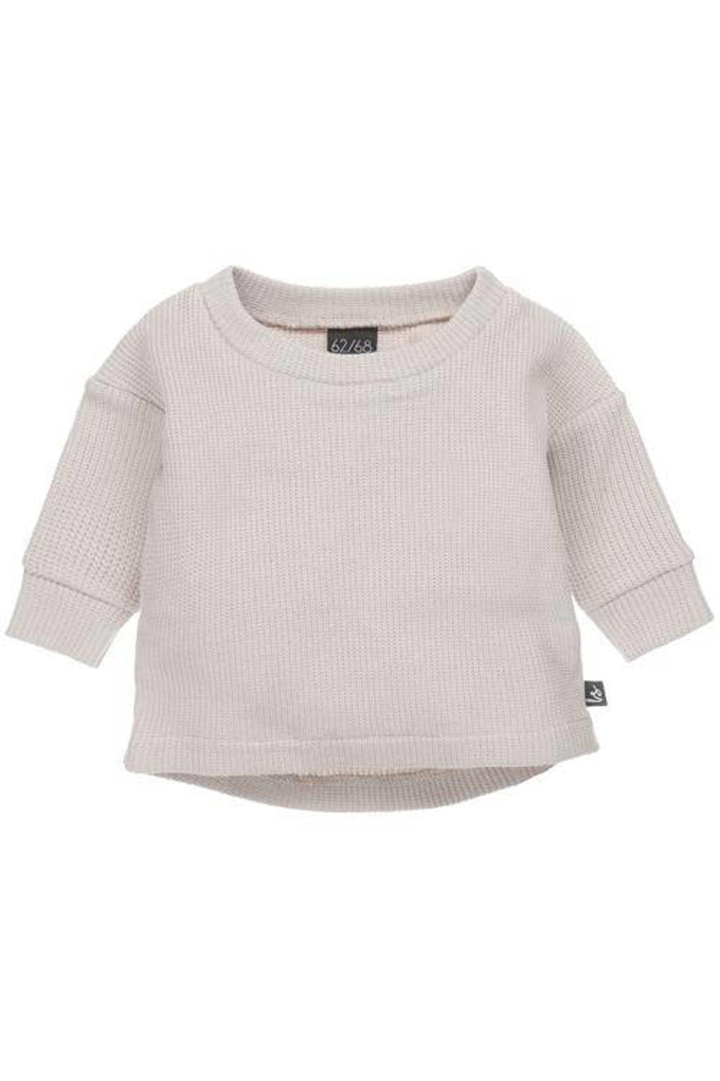 Beige jongens Babystyling gebreide trui van katoen met effen, lange mouwen en ronde hals