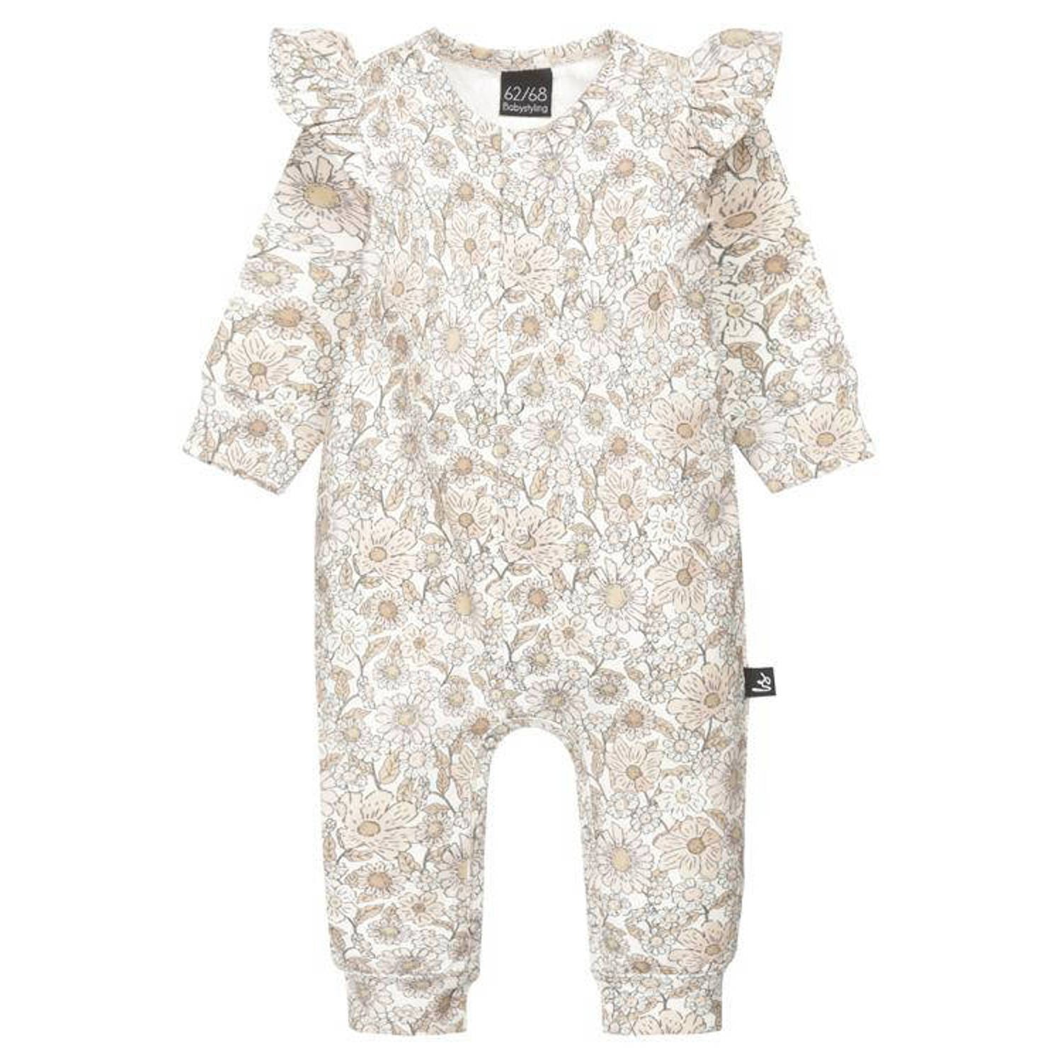 Babystyling baby gebloemd boxpak ecru beige Meisjes Katoen Ronde hals Bloemen 50 56