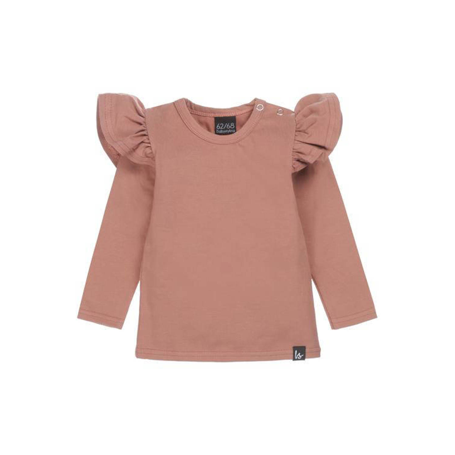 Babystyling baby longsleeve met ruches roze Meisjes Katoen Ronde hals Effen 74 80